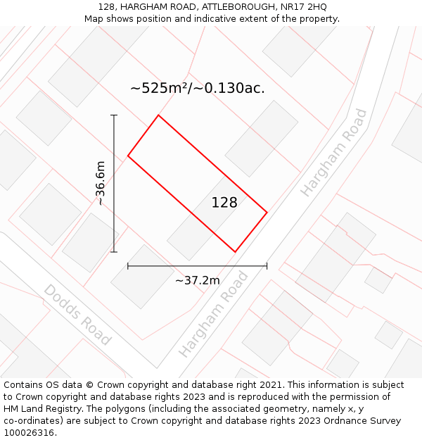 128, HARGHAM ROAD, ATTLEBOROUGH, NR17 2HQ: Plot and title map