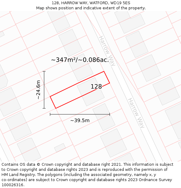 128, HARROW WAY, WATFORD, WD19 5ES: Plot and title map