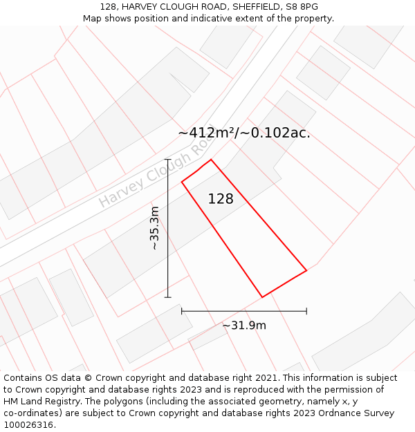 128, HARVEY CLOUGH ROAD, SHEFFIELD, S8 8PG: Plot and title map