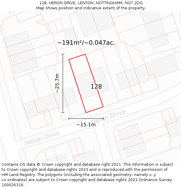 128, HERON DRIVE, LENTON, NOTTINGHAM, NG7 2DG: Plot and title map