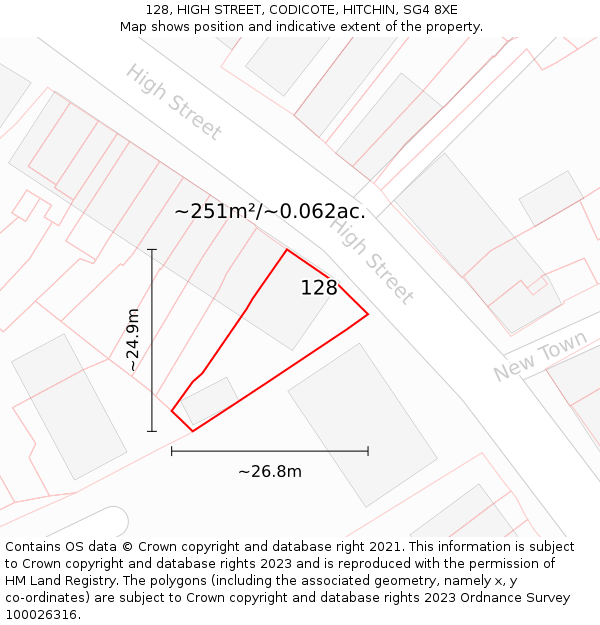 128, HIGH STREET, CODICOTE, HITCHIN, SG4 8XE: Plot and title map