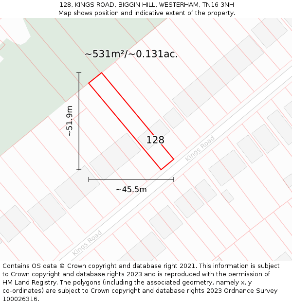 128, KINGS ROAD, BIGGIN HILL, WESTERHAM, TN16 3NH: Plot and title map
