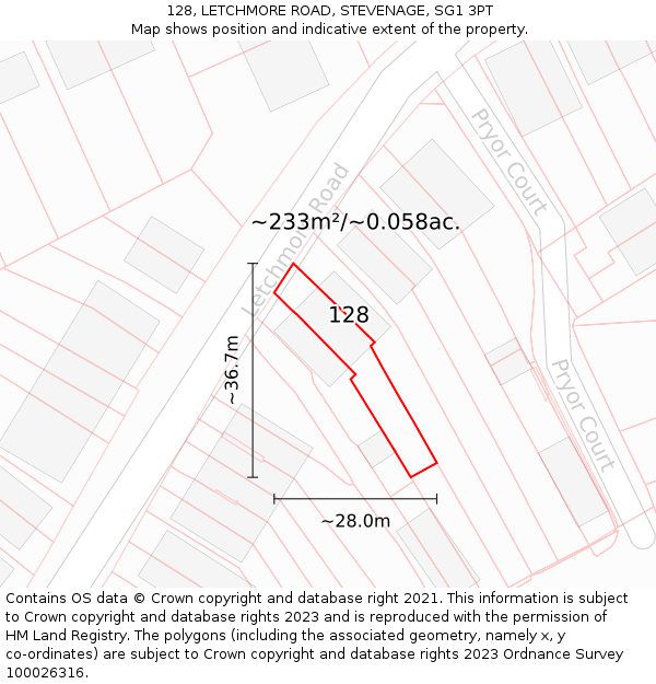 128, LETCHMORE ROAD, STEVENAGE, SG1 3PT: Plot and title map