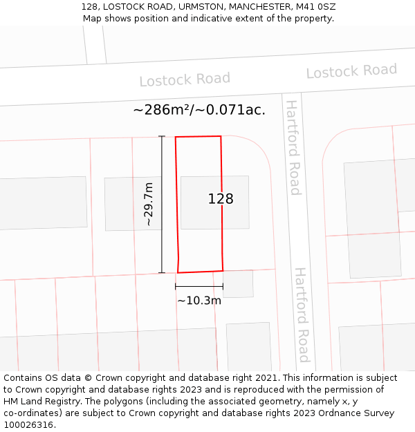 128, LOSTOCK ROAD, URMSTON, MANCHESTER, M41 0SZ: Plot and title map