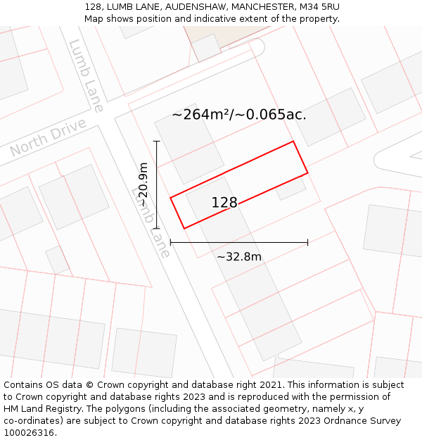 128, LUMB LANE, AUDENSHAW, MANCHESTER, M34 5RU: Plot and title map