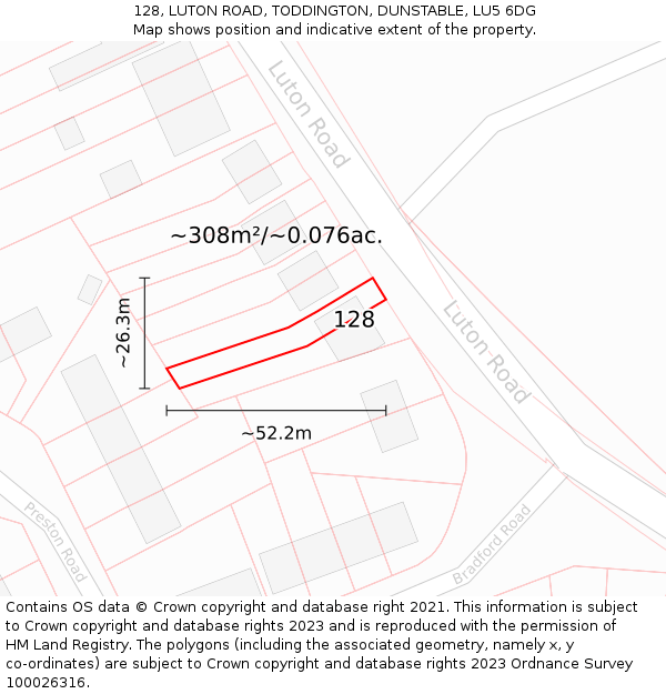 128, LUTON ROAD, TODDINGTON, DUNSTABLE, LU5 6DG: Plot and title map