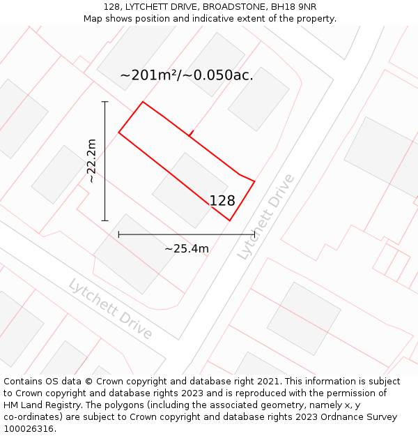 128, LYTCHETT DRIVE, BROADSTONE, BH18 9NR: Plot and title map