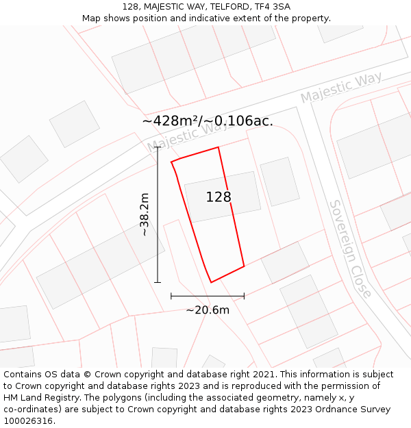 128, MAJESTIC WAY, TELFORD, TF4 3SA: Plot and title map