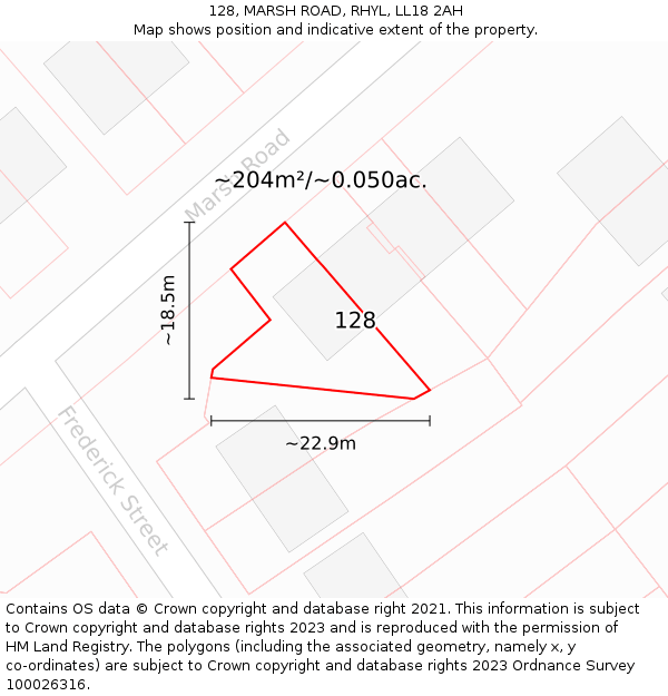 128, MARSH ROAD, RHYL, LL18 2AH: Plot and title map