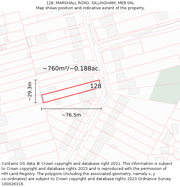 128, MARSHALL ROAD, GILLINGHAM, ME8 0AL: Plot and title map