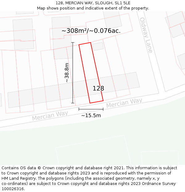 128, MERCIAN WAY, SLOUGH, SL1 5LE: Plot and title map