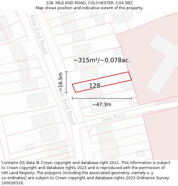 128, MILE END ROAD, COLCHESTER, CO4 5BZ: Plot and title map