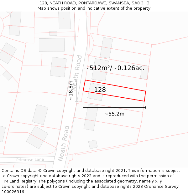 128, NEATH ROAD, PONTARDAWE, SWANSEA, SA8 3HB: Plot and title map