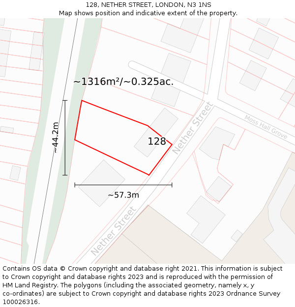 128, NETHER STREET, LONDON, N3 1NS: Plot and title map