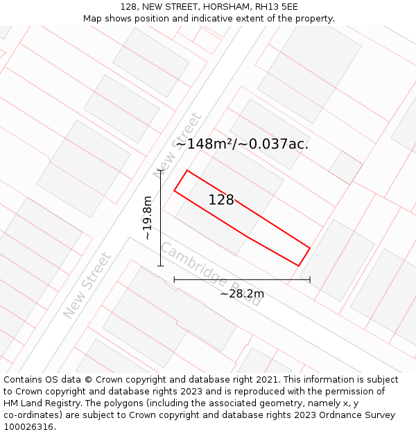 128, NEW STREET, HORSHAM, RH13 5EE: Plot and title map