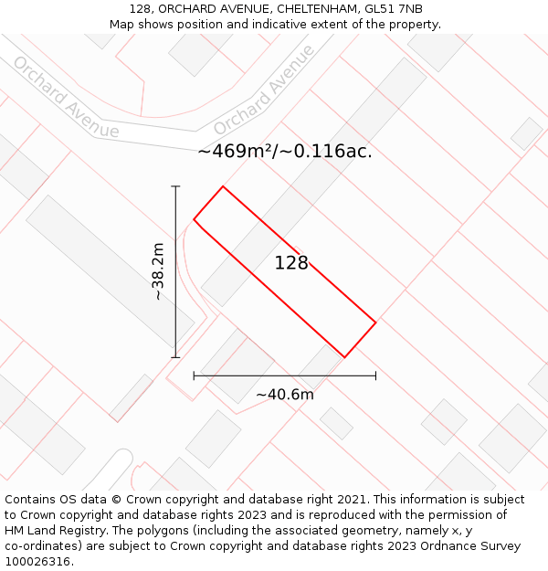 128, ORCHARD AVENUE, CHELTENHAM, GL51 7NB: Plot and title map