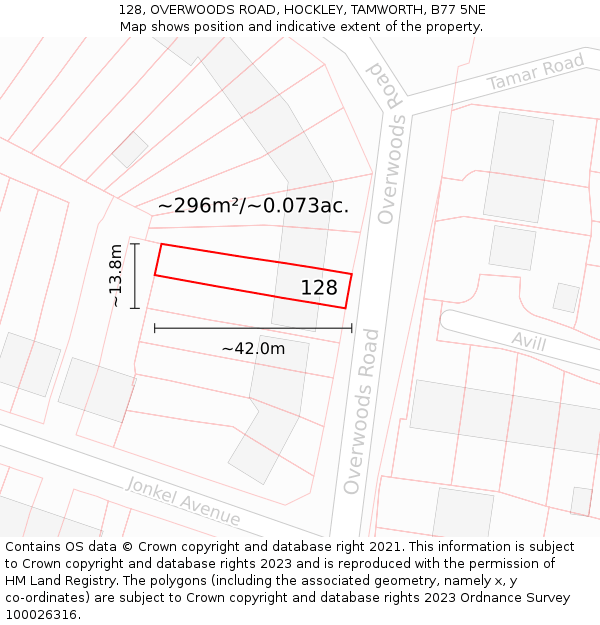 128, OVERWOODS ROAD, HOCKLEY, TAMWORTH, B77 5NE: Plot and title map