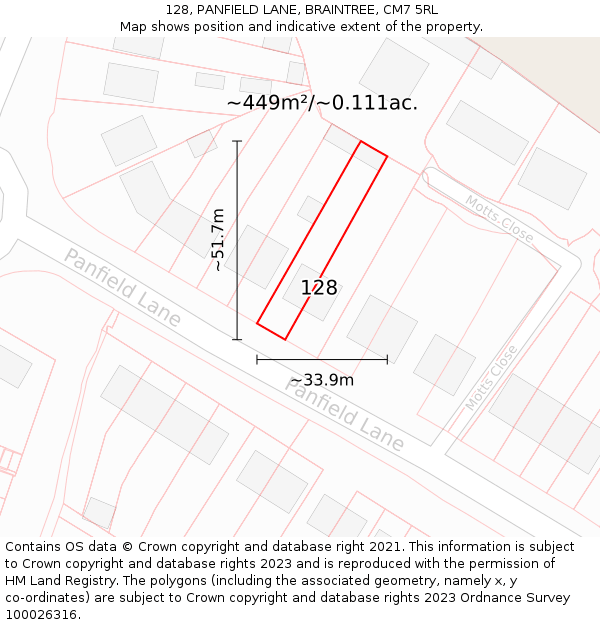 128, PANFIELD LANE, BRAINTREE, CM7 5RL: Plot and title map