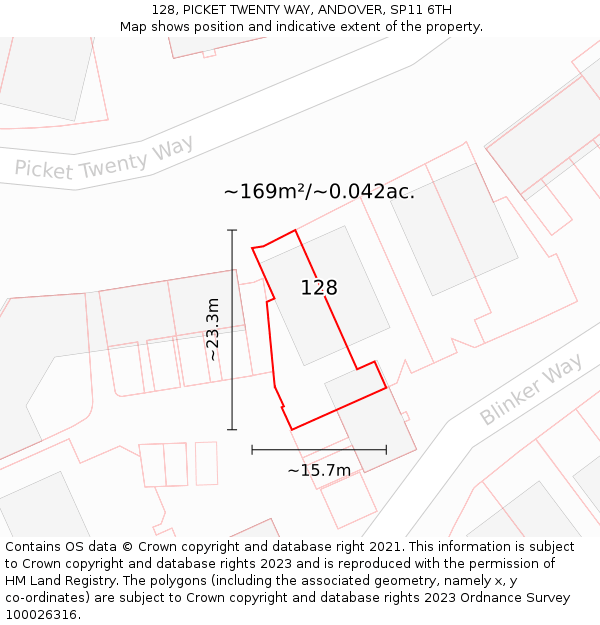 128, PICKET TWENTY WAY, ANDOVER, SP11 6TH: Plot and title map