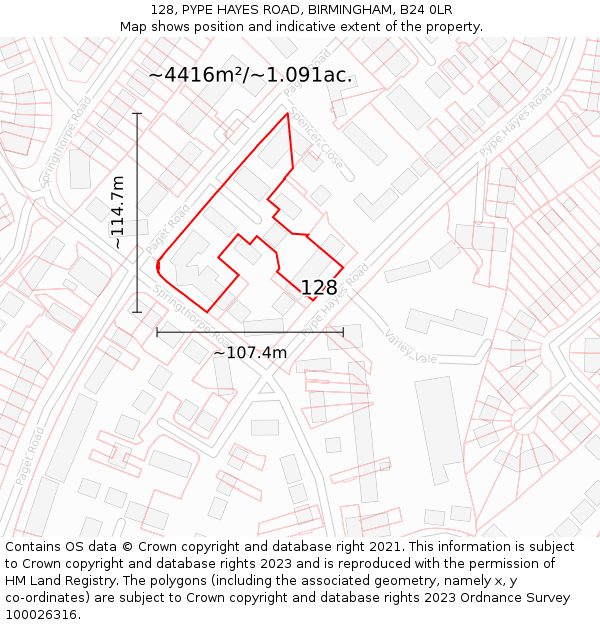 128, PYPE HAYES ROAD, BIRMINGHAM, B24 0LR: Plot and title map