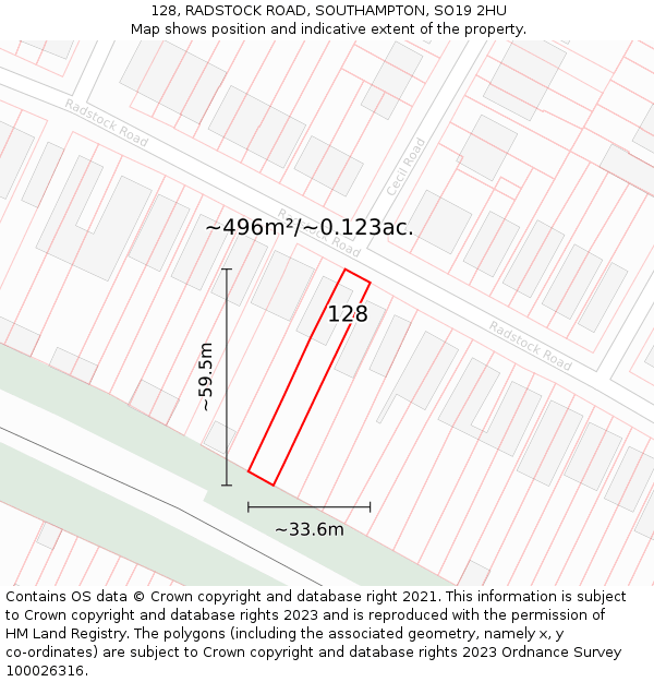 128, RADSTOCK ROAD, SOUTHAMPTON, SO19 2HU: Plot and title map