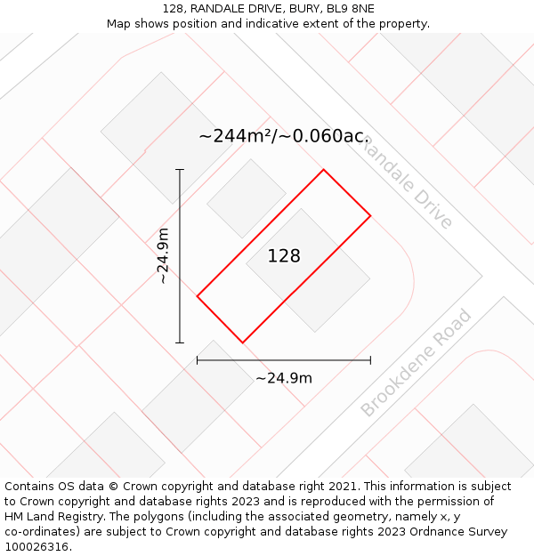 128, RANDALE DRIVE, BURY, BL9 8NE: Plot and title map