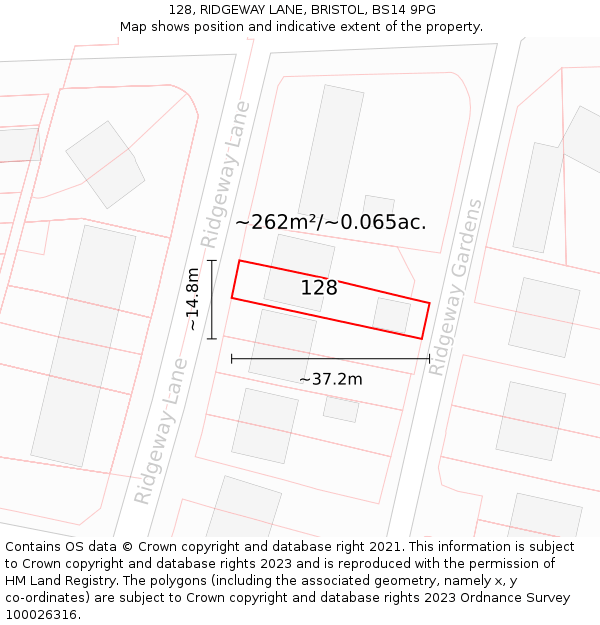 128, RIDGEWAY LANE, BRISTOL, BS14 9PG: Plot and title map