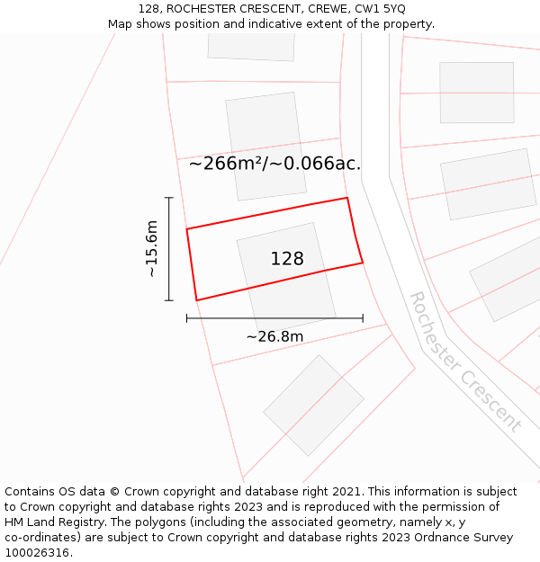 128, ROCHESTER CRESCENT, CREWE, CW1 5YQ: Plot and title map