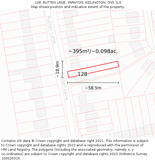 128, RUTTEN LANE, YARNTON, KIDLINGTON, OX5 1LS: Plot and title map