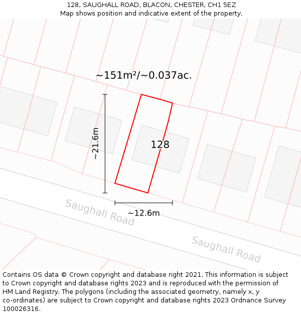 128, SAUGHALL ROAD, BLACON, CHESTER, CH1 5EZ: Plot and title map