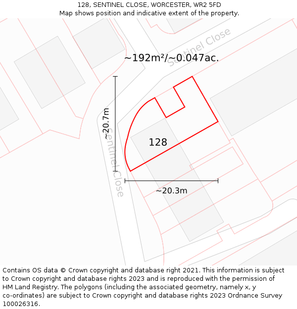 128, SENTINEL CLOSE, WORCESTER, WR2 5FD: Plot and title map