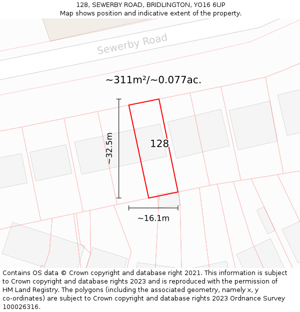 128, SEWERBY ROAD, BRIDLINGTON, YO16 6UP: Plot and title map