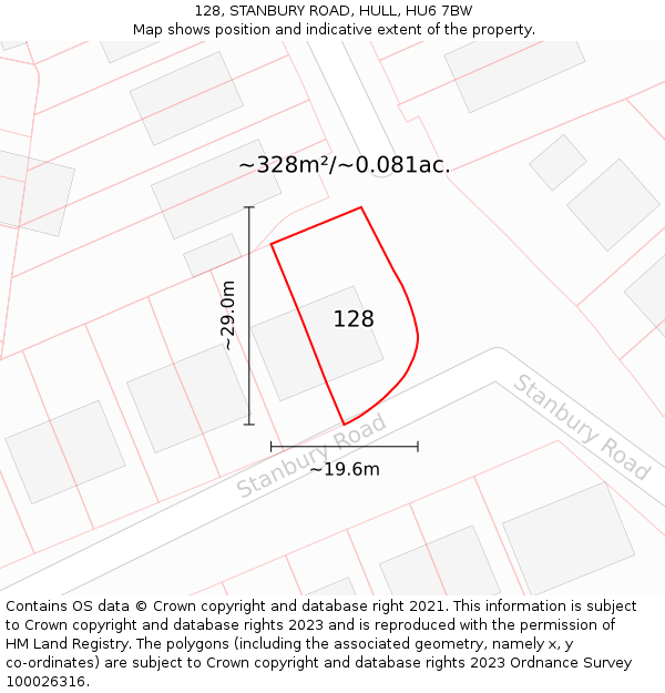 128, STANBURY ROAD, HULL, HU6 7BW: Plot and title map