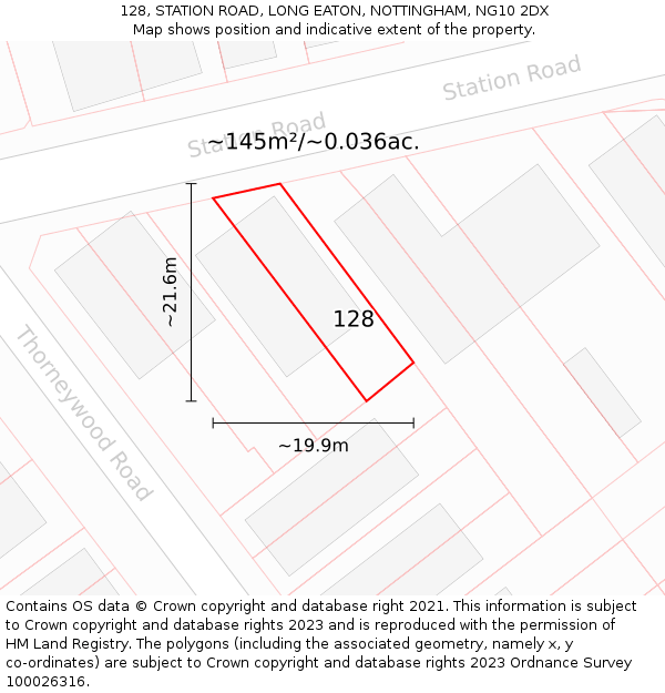 128, STATION ROAD, LONG EATON, NOTTINGHAM, NG10 2DX: Plot and title map