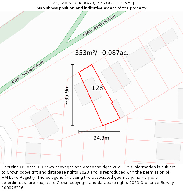 128, TAVISTOCK ROAD, PLYMOUTH, PL6 5EJ: Plot and title map