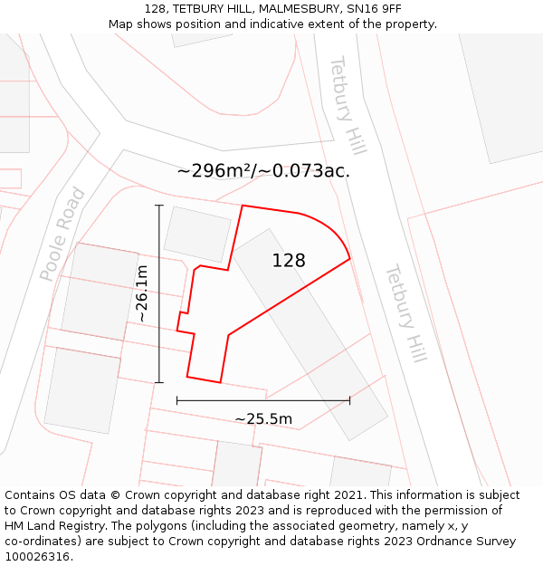 128, TETBURY HILL, MALMESBURY, SN16 9FF: Plot and title map