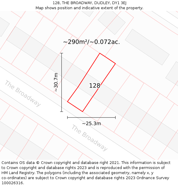 128, THE BROADWAY, DUDLEY, DY1 3EJ: Plot and title map