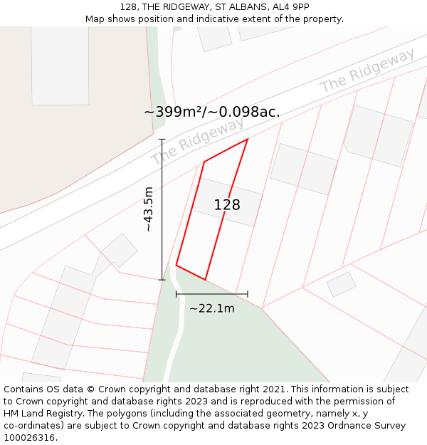 128, THE RIDGEWAY, ST ALBANS, AL4 9PP: Plot and title map