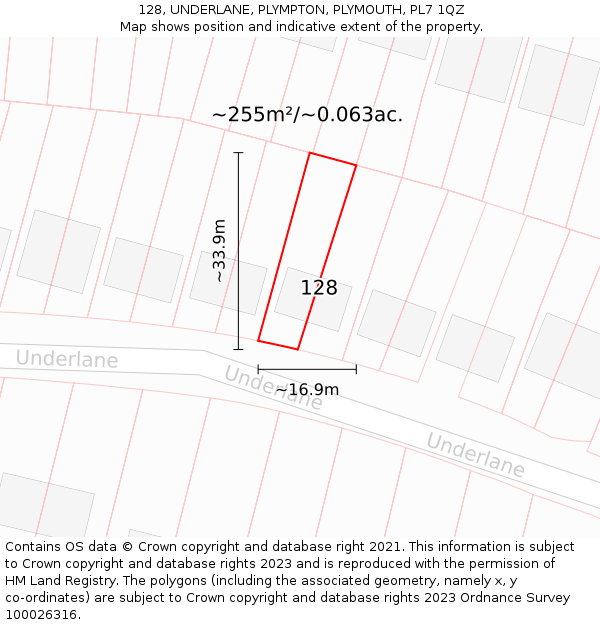 128, UNDERLANE, PLYMPTON, PLYMOUTH, PL7 1QZ: Plot and title map