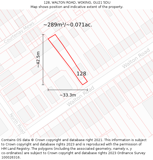 128, WALTON ROAD, WOKING, GU21 5DU: Plot and title map