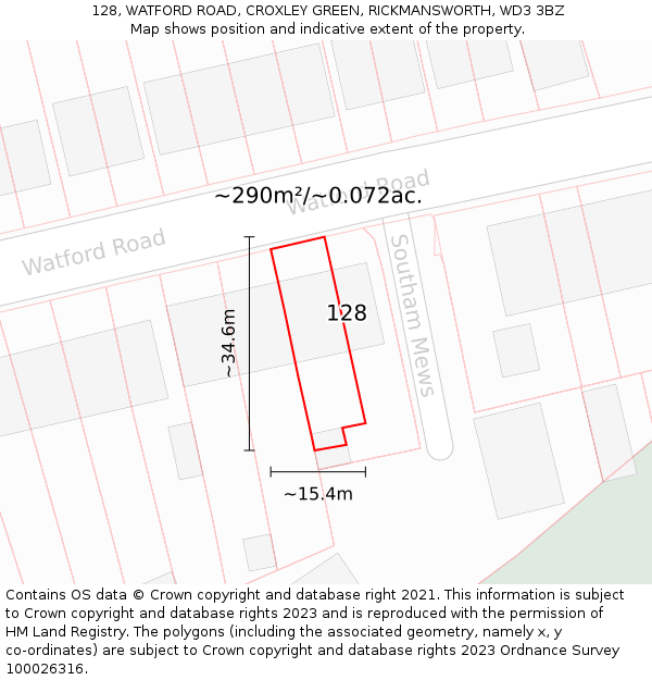 128, WATFORD ROAD, CROXLEY GREEN, RICKMANSWORTH, WD3 3BZ: Plot and title map