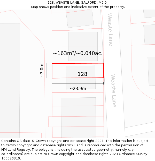 128, WEASTE LANE, SALFORD, M5 5JJ: Plot and title map