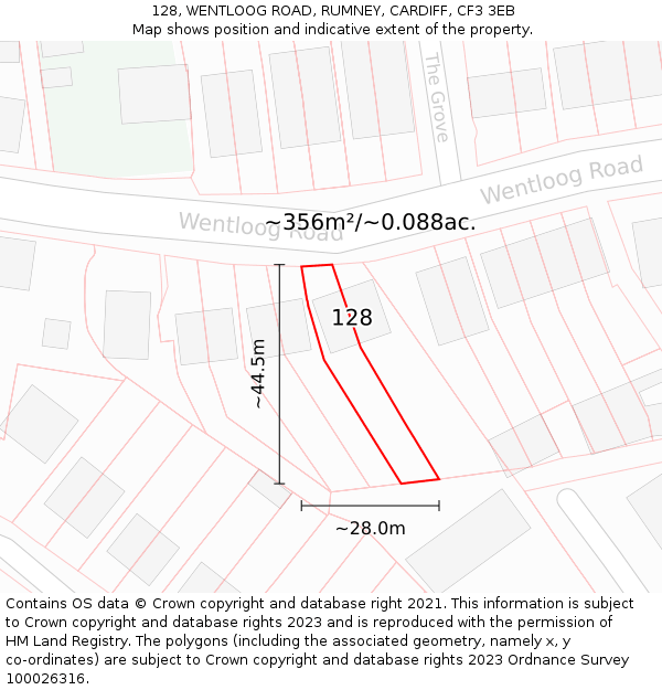 128, WENTLOOG ROAD, RUMNEY, CARDIFF, CF3 3EB: Plot and title map