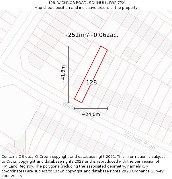 128, WICHNOR ROAD, SOLIHULL, B92 7PX: Plot and title map