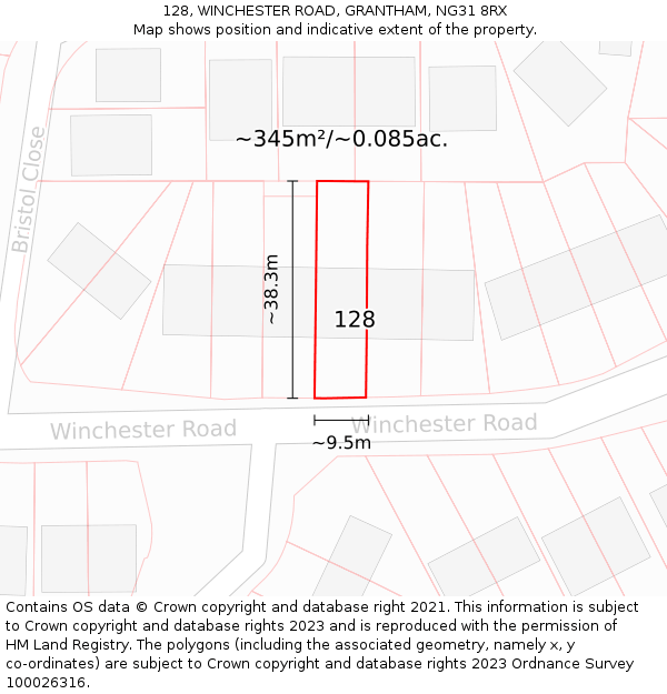 128, WINCHESTER ROAD, GRANTHAM, NG31 8RX: Plot and title map