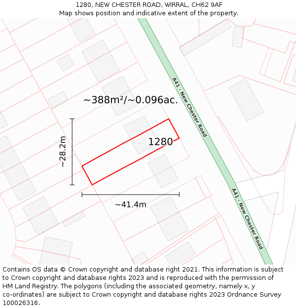 1280, NEW CHESTER ROAD, WIRRAL, CH62 9AF: Plot and title map