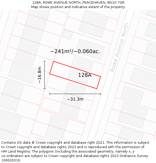 128A, ROWE AVENUE NORTH, PEACEHAVEN, BN10 7QR: Plot and title map