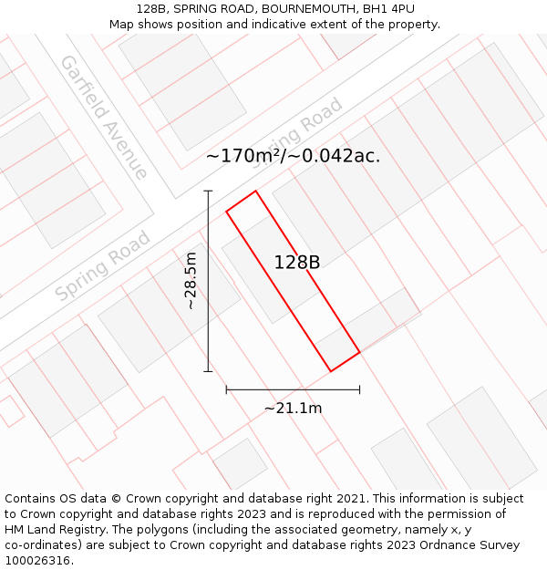 128B, SPRING ROAD, BOURNEMOUTH, BH1 4PU: Plot and title map