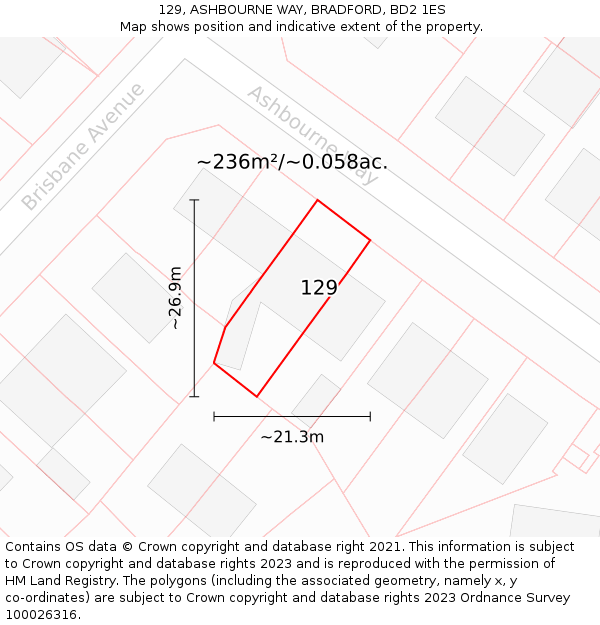 129, ASHBOURNE WAY, BRADFORD, BD2 1ES: Plot and title map