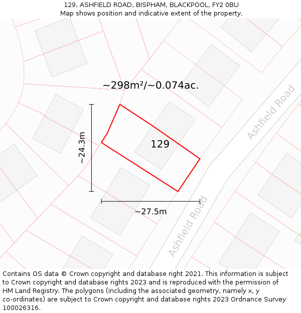 129, ASHFIELD ROAD, BISPHAM, BLACKPOOL, FY2 0BU: Plot and title map